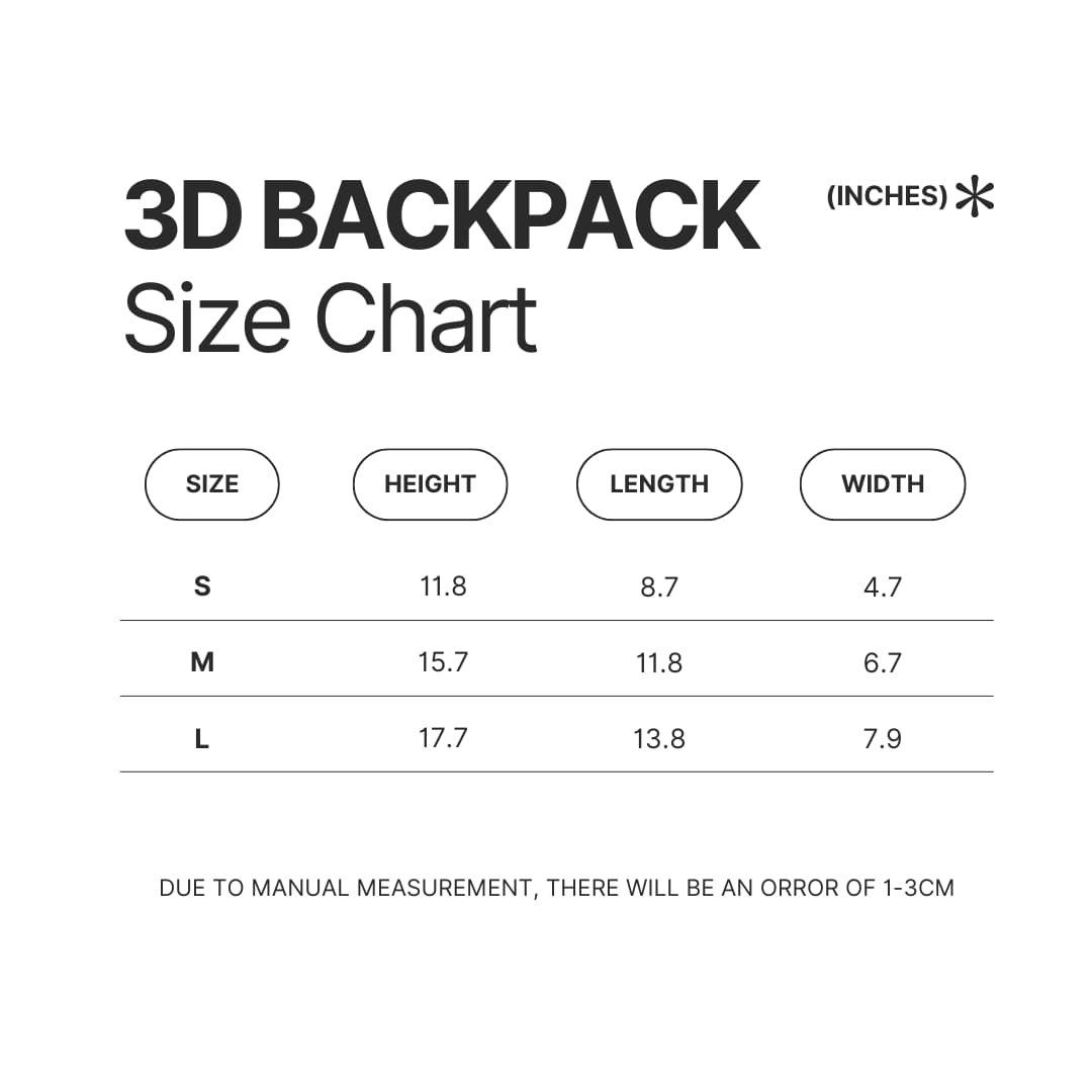 3D Backpack Size Chart - Pierce The Veil UK Store