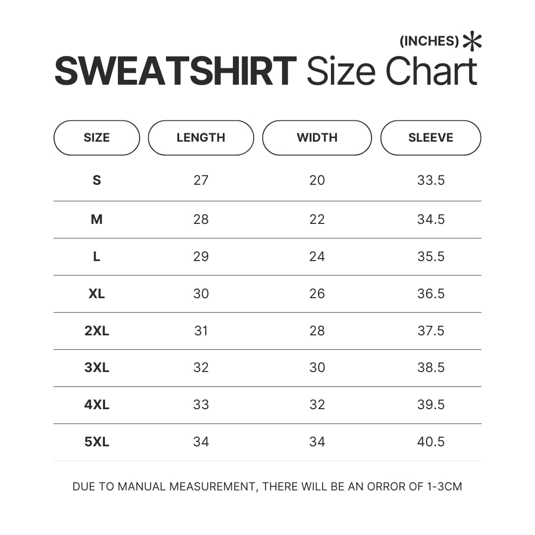 Sweatshirt Size Chart - Pierce The Veil UK Store